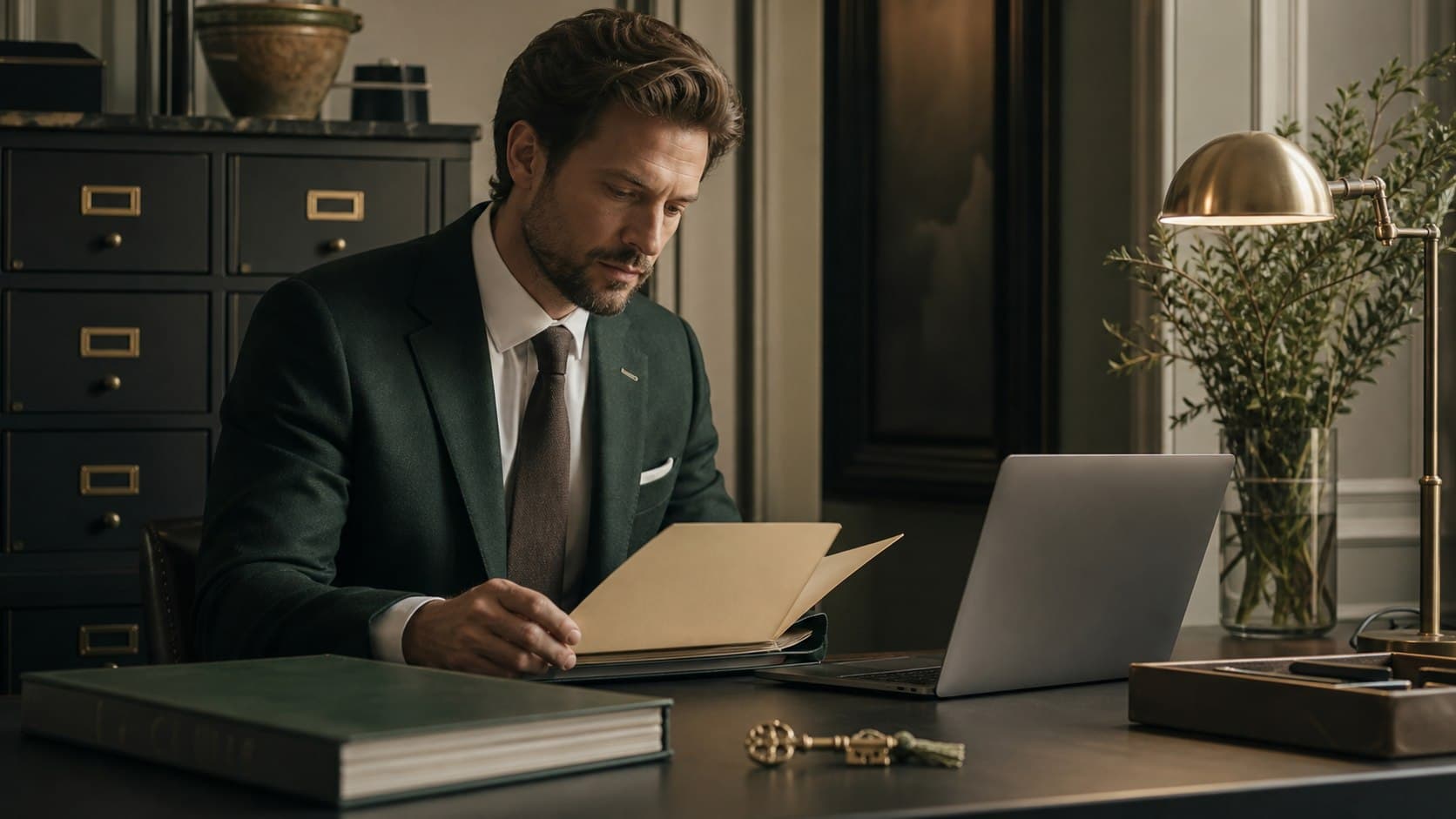 Hotelmanager prüft Gastdaten und Datenschutzunterlagen im Backoffice